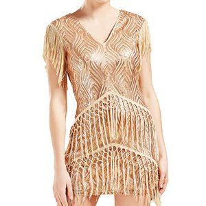Elegant Gold Fringe Mini Dress